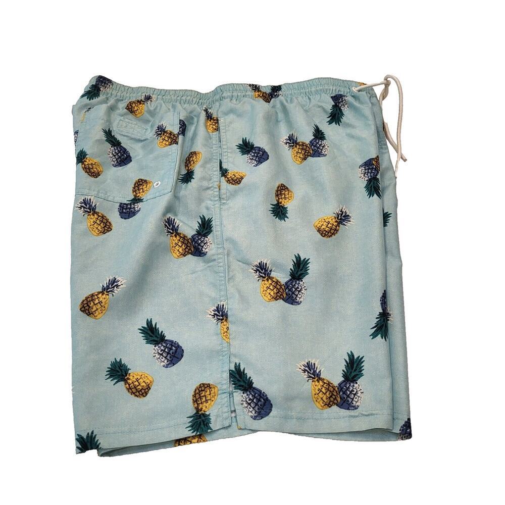 Old Navy Men's Large Swim Trunks Elastic Waist Light Blue Gold & Blue Pineapples - Picture 4 of 15